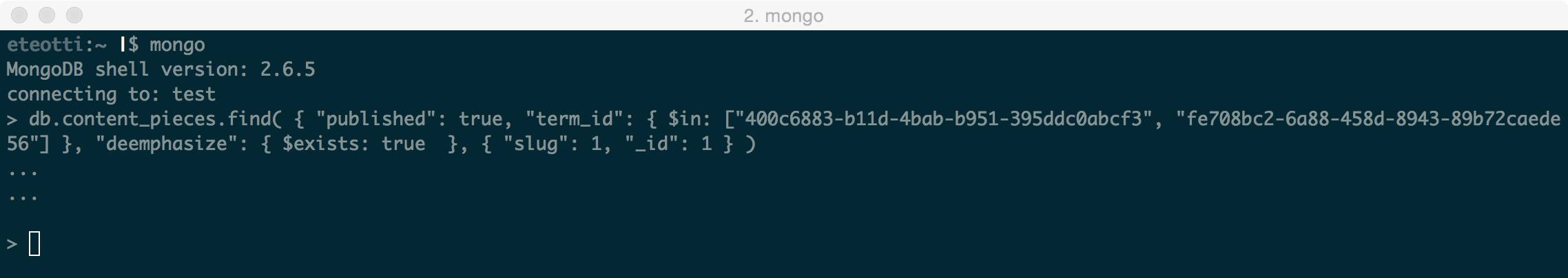 Mongo command line client brackets highlighter